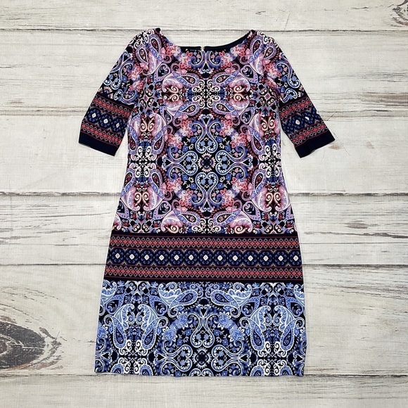 Eliza J Dress Blue Red Paisley Floral Print Knee Length Stretchy 6 - Picture 1 of 10